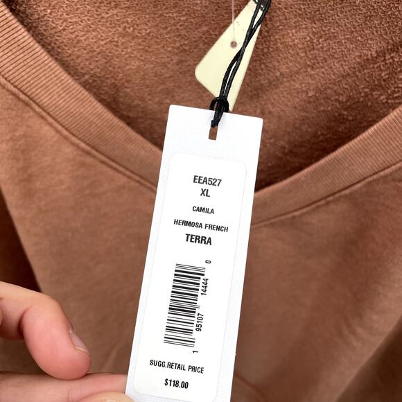 MICHAEL STARS NWT Camila V Neck Sweatshirt in Terracotta // XL - Picture 7 of 13